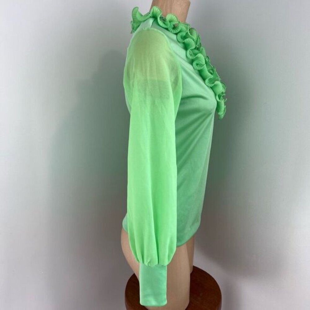 Vintage Young Con tempo’s Women's XS S Green Regal Ruffled Blouse Shirt Frill - Picture 7 of 16